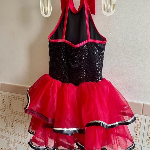 Weissman dance dress, tutu, girls 7/8, red and black, sequins. - Picture 2 of 8